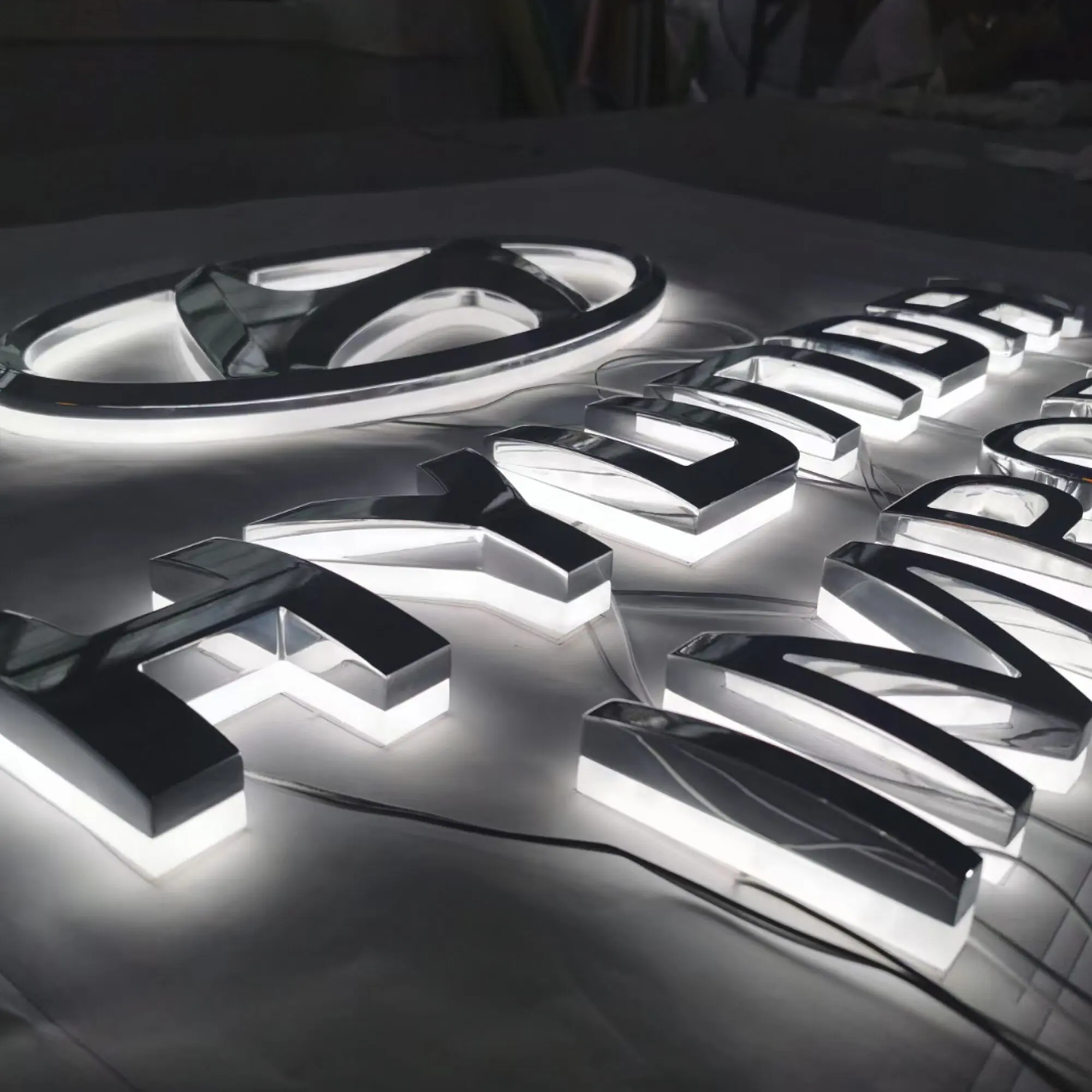 Illuminated LED channel letter sign close-up
