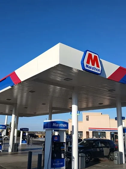Marathon canopy branding installation