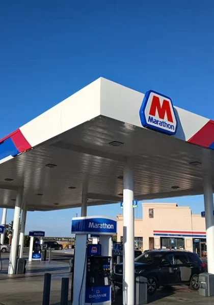 Marathon canopy branding installation